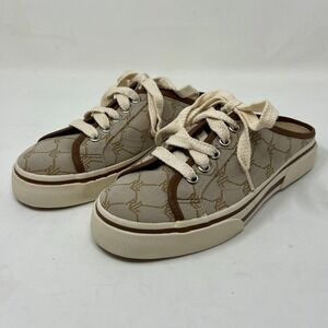 Ralph Lauren Cissy Camel Signature Fabric Mule Sneaker Women's Size 7.5B VTG NEW